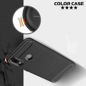 Жесткий силиконовый чехол для Huawei P20 Lite с карбоновыми вставками - Черный