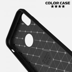 Жесткий силиконовый чехол для iPhone 8 с карбоновыми вставками - Черный