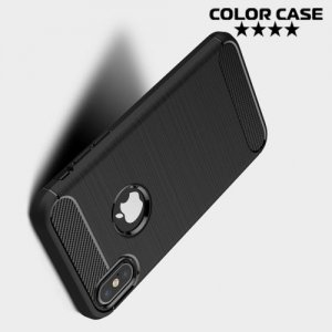 Жесткий силиконовый чехол для iPhone 8 с карбоновыми вставками - Черный