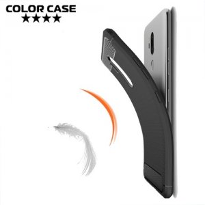 Жесткий силиконовый чехол для LG G7 ThinQ  с карбоновыми вставками - Черный
