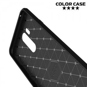 Жесткий силиконовый чехол для LG G7 ThinQ  с карбоновыми вставками - Черный