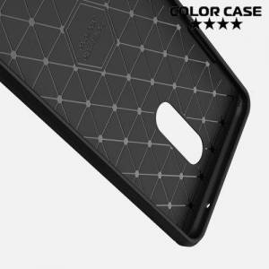 Жесткий силиконовый чехол для LG K10 2018 с карбоновыми вставками - Черный