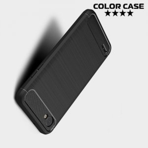 Жесткий силиконовый чехол для LG Q6a M700 с карбоновыми вставками - Черный