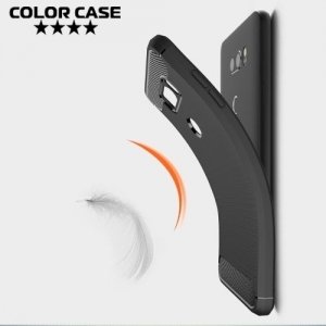 Жесткий силиконовый чехол для LG V30 с карбоновыми вставками - Черный