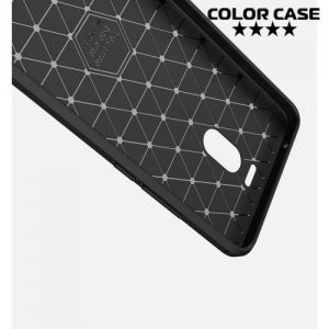 Жесткий силиконовый чехол для Meizu M6 Note с карбоновыми вставками - Черный