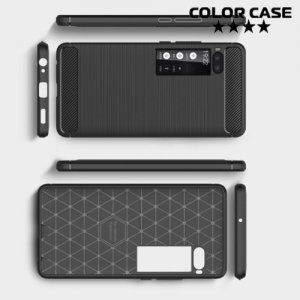 Жесткий силиконовый чехол для Meizu Pro 7 Plus с карбоновыми вставками - Черный