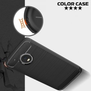Жесткий силиконовый чехол для Moto G5 с карбоновыми вставками - Черный