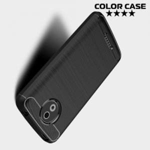 Жесткий силиконовый чехол для Motorola Moto C с карбоновыми вставками - Черный