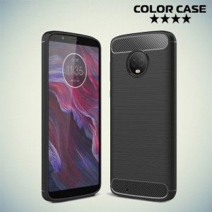 Жесткий силиконовый чехол для Motorola Moto G6 с карбоновыми вставками - Черный