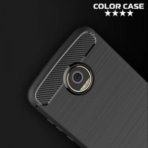 Жесткий силиконовый чехол для Motorola Moto Z2 Play с карбоновыми вставками - Черный