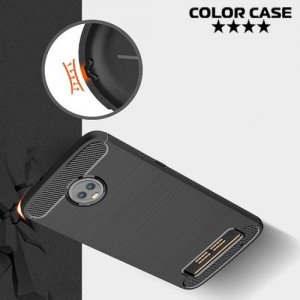 Жесткий силиконовый чехол для Motorola Moto Z3 Play с карбоновыми вставками - Черный