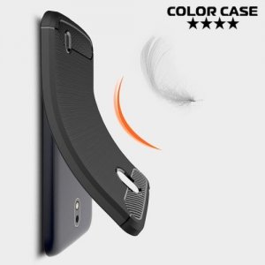 Жесткий силиконовый чехол для Nokia 1 с карбоновыми вставками - Черный