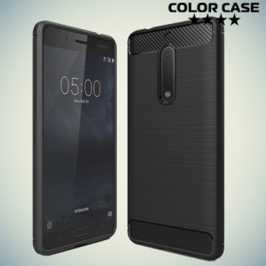 Жесткий силиконовый чехол для Nokia 5 с карбоновыми вставками - Черный