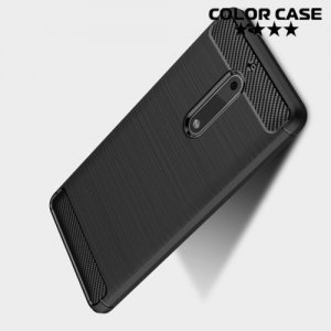 Жесткий силиконовый чехол для Nokia 5 с карбоновыми вставками - Черный