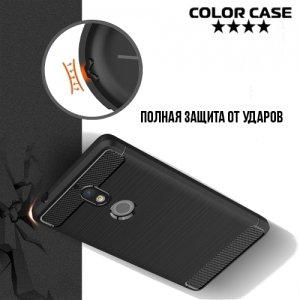 Жесткий силиконовый чехол для Nokia 7 с карбоновыми вставками - Черный
