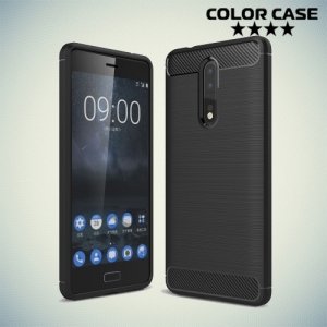Жесткий силиконовый чехол для Nokia 8 с карбоновыми вставками - Черный