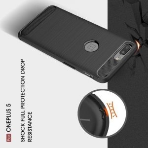 Жесткий силиконовый чехол для OnePlus 5 с карбоновыми вставками - Черный