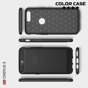 Жесткий силиконовый чехол для OnePlus 5 с карбоновыми вставками - Черный