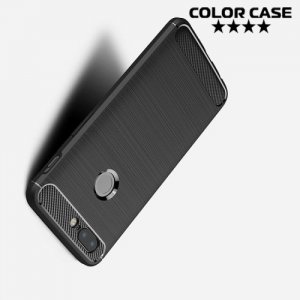 Жесткий силиконовый чехол для OnePlus 5T с карбоновыми вставками - Черный