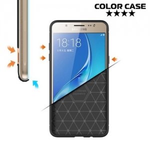 Жесткий силиконовый чехол для Samsung Galaxy J5 2016 SM-J510 с карбоновыми вставками - Черный