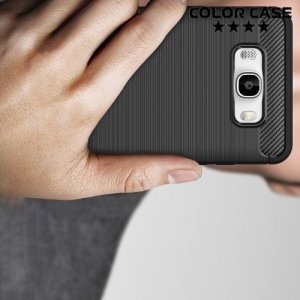 Жесткий силиконовый чехол для Samsung Galaxy J7 2016 SM-J710F с карбоновыми вставками - Черный