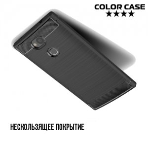 Жесткий силиконовый чехол для Sony Xperia L2 с карбоновыми вставками - Черный