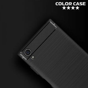 Жесткий силиконовый чехол для Sony Xperia XA1 Plus с карбоновыми вставками - Черный