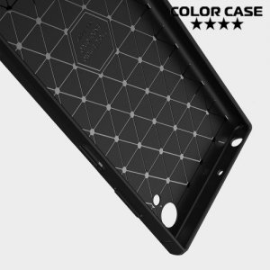 Жесткий силиконовый чехол для Sony Xperia XA1 Plus с карбоновыми вставками - Черный