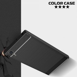 Жесткий силиконовый чехол для Sony Xperia XA1 Plus с карбоновыми вставками - Коралловый