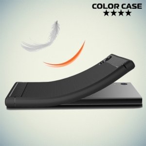 Жесткий силиконовый чехол для Sony Xperia XA1 с карбоновыми вставками - Черный