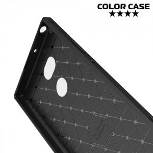 Жесткий силиконовый чехол для Sony Xperia XA2 Ultra с карбоновыми вставками - Черный