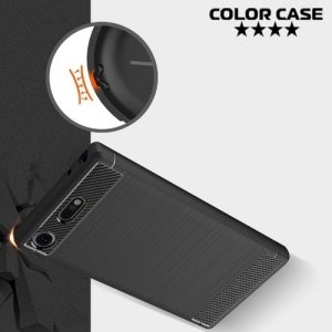 Жесткий силиконовый чехол для Sony Xperia XZ1 Compact с карбоновыми вставками - Черный