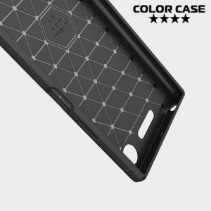 Жесткий силиконовый чехол для Sony Xperia XZ1 с карбоновыми вставками - Черный