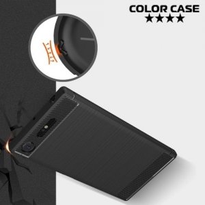 Жесткий силиконовый чехол для Sony Xperia XZ1 с карбоновыми вставками - Черный