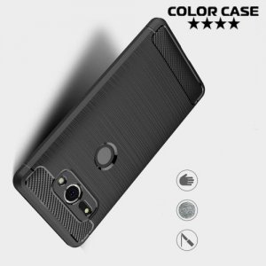Жесткий силиконовый чехол для Sony Xperia XZ2 Compact с карбоновыми вставками - Черный