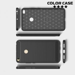 Жесткий силиконовый чехол для Xiaomi Mi Max 2 с карбоновыми вставками - Черный