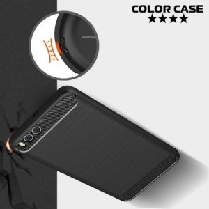 Жесткий силиконовый чехол для Xiaomi Mi Note 3 с карбоновыми вставками - Черный