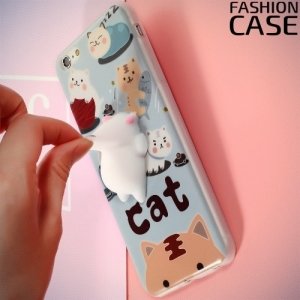 3D силиконовый чехол антистресс с мягким котиком для iPhone 8/7 - Белый котик