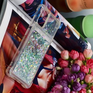 Жидкий переливающийся чехол с блестками для Samsung Galaxy A51 Серебряный